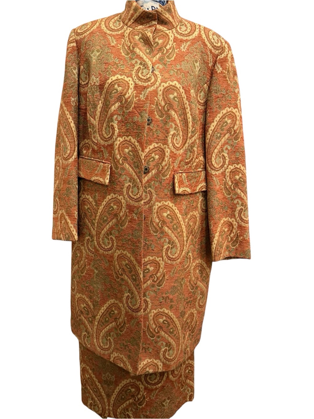 Focus 2000 Rust Multi Color Paisley Long Coat Suit
